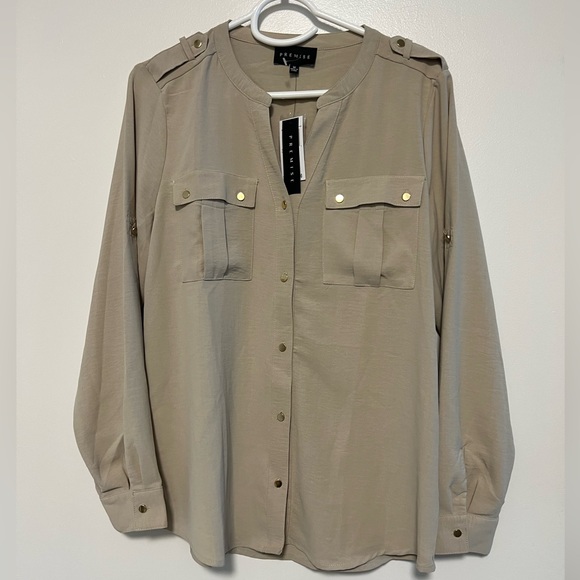 Premise Tops - Women Beige long sleeve Blouse (medium)